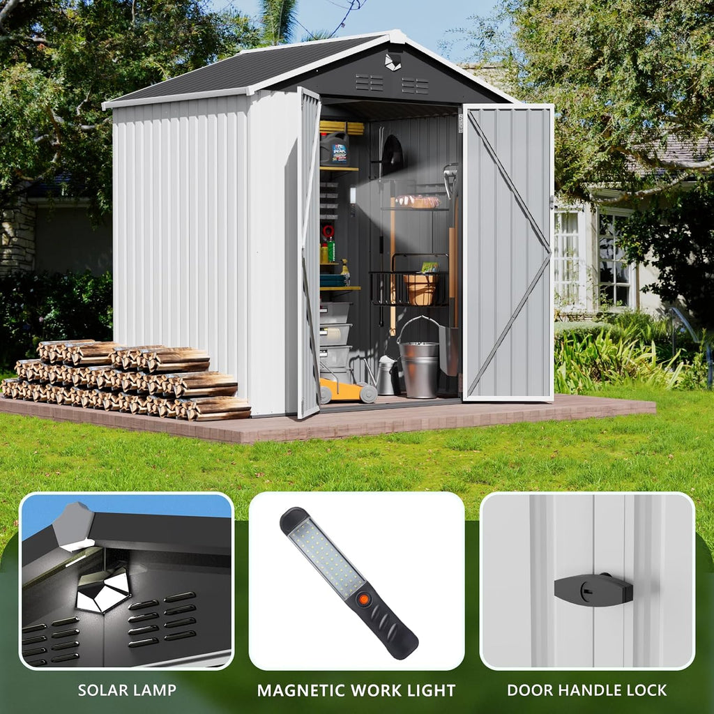 Metal Storage Shed,Outdoor Storage Building 8x6,Large Backyard Shed with Lockable Door,Waterproof Outside Storage Shed，White