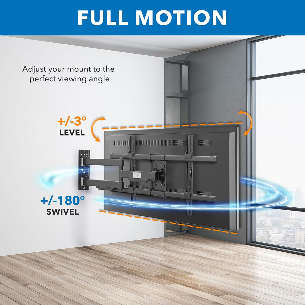 Mount-It! UL Certified Heavy Duty Full Motion TV Wall Mount for Most 37-80 Inch Flat Screen TVs, Wall Mount Bracket Max VESA 600x400, Holds up to 110lb, Full Motion TV Mount 55 inch, 65 inch, 80 inch