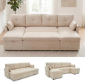 Huatean Home Oversized Sleeper Sofa Couch, 100 inch 2 in 1 Pullout Couch Bed with Side Pockets for Living Room, Sectional Sleeper Sofa Bed with Double Storage Chaise, Beige