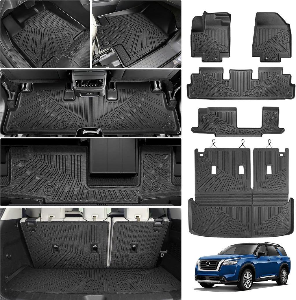 Cartist Floor Mats and Cargo Liner Fit for Nissan Pathfinder 8 Seats 2022-2026 All Weather TPE Floor Mat Pathfinder Accessories Heavy Duty Carpet Protection (Trunk Mat with Backrest Mat+Floor Mats)