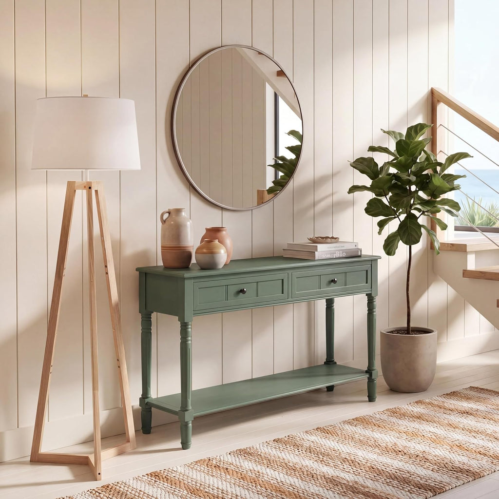 SAFAVIEH Home Collection - Samantha Entryway Console Table, Dusty Green 2-Drawer Storage Sofa Table (AMH5710L)