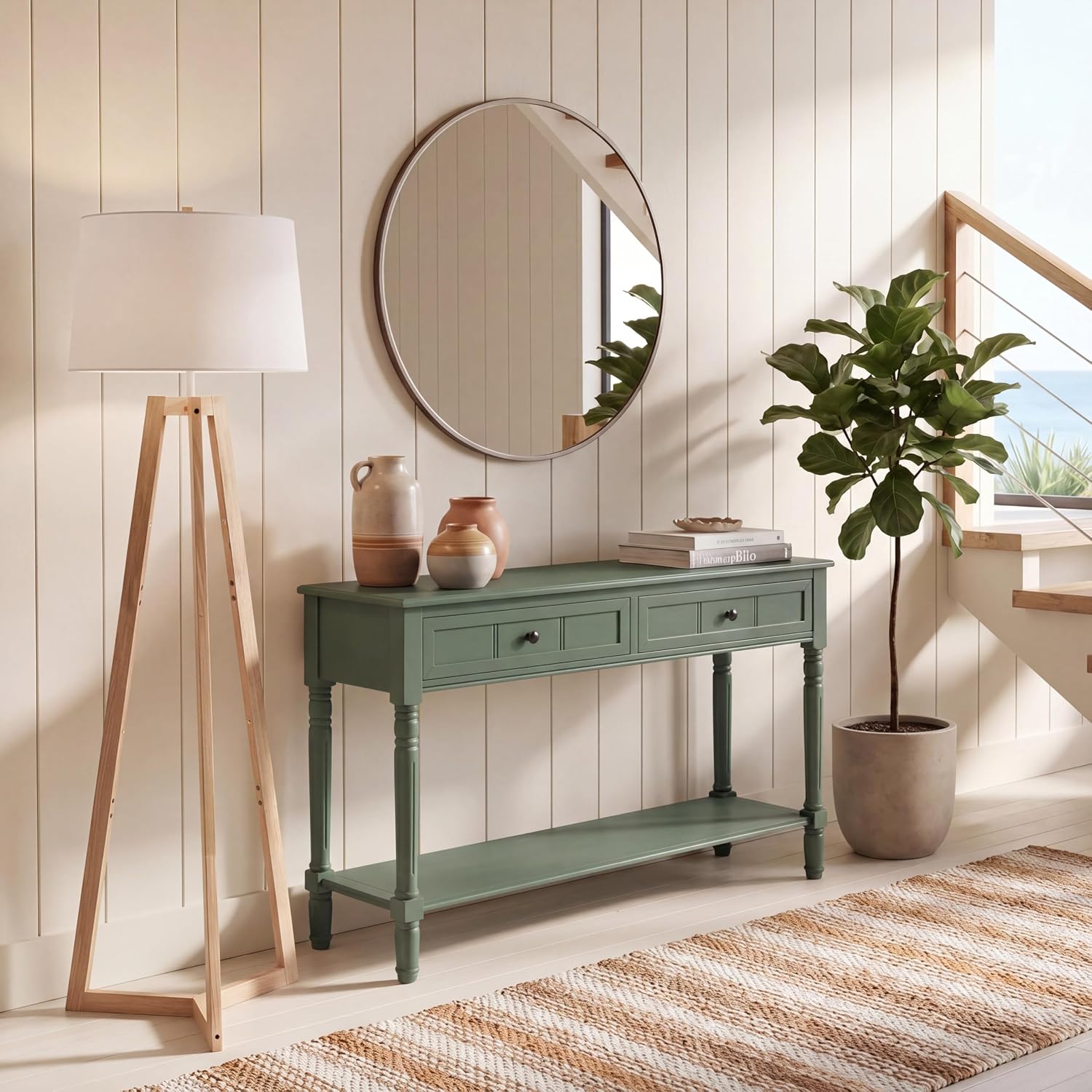 SAFAVIEH Home Collection - Samantha Entryway Console Table, Dusty Green 2-Drawer Storage Sofa Table (AMH5710L)