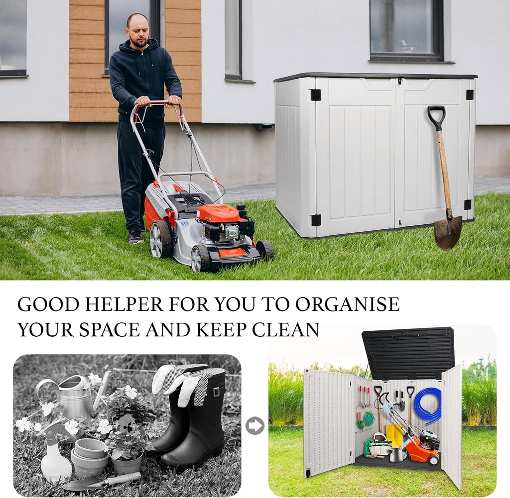 47 Cu ft Outdoor Storage Shed, Large Resin Outdoor Storage Box for Patio Garden Yard - Weatherproof Outdoor Storage Cabinet for Tools Pool Supplies - Lockable Deck Boxes Outdoor