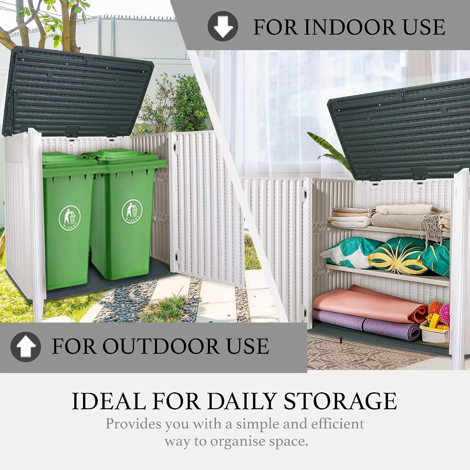 47 Cu ft Outdoor Storage Shed, Large Resin Outdoor Storage Box for Patio Garden Yard - Weatherproof Outdoor Storage Cabinet for Tools Pool Supplies - Lockable Deck Boxes Outdoor