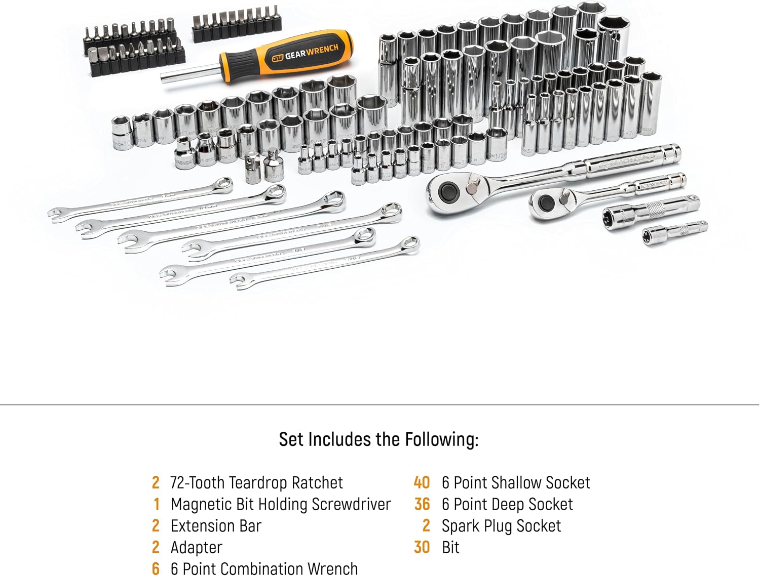 GEARWRENCH 121 Piece 1/4' & 3/8' Drive 72-Tooth SAE/Metric Mechanics Hand Tool Set | GW72SCBMTS