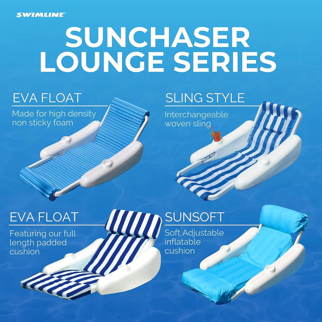 SWIMLINE ORIGINAL 10000M Sunchaser Sling Style Floating Lounge Chair Pool Float | Molded Frame & Pontoon Design | Pool Floats Adult | Pool Lounger | Pool Accessories | Pool Chairs and Lounges
