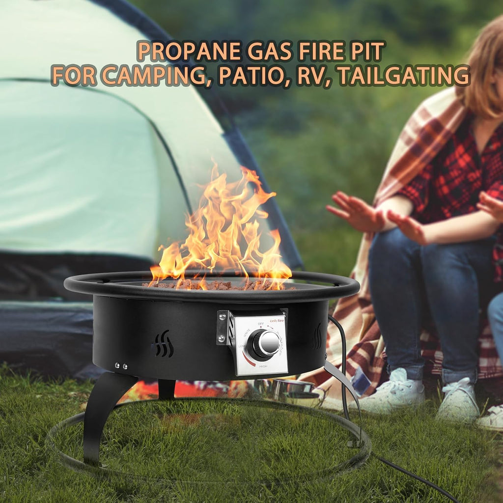 Propane Gas Fire Pit 22¡±, Portable Smokeless Fireplace with 12Ft Hose & Lava Rocks, FirePit for Patio Backyard Bonfire Camping RV Tailgating Beach Party, 55000BTU, #FP001
