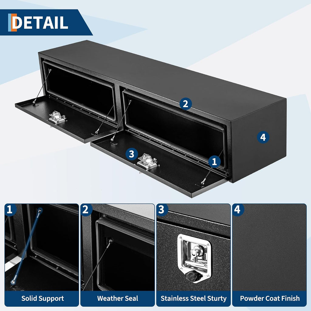 Garvee Black Steel Underbody Truck Tool Box, Truck Bed & Underbelly RV Storage Box, Locking t-Latch, Weather-Resistant, Heavy-Duty Job Box for Pickup Truck Bed, RV, Trailer, 60 in x 16 in x 13 in