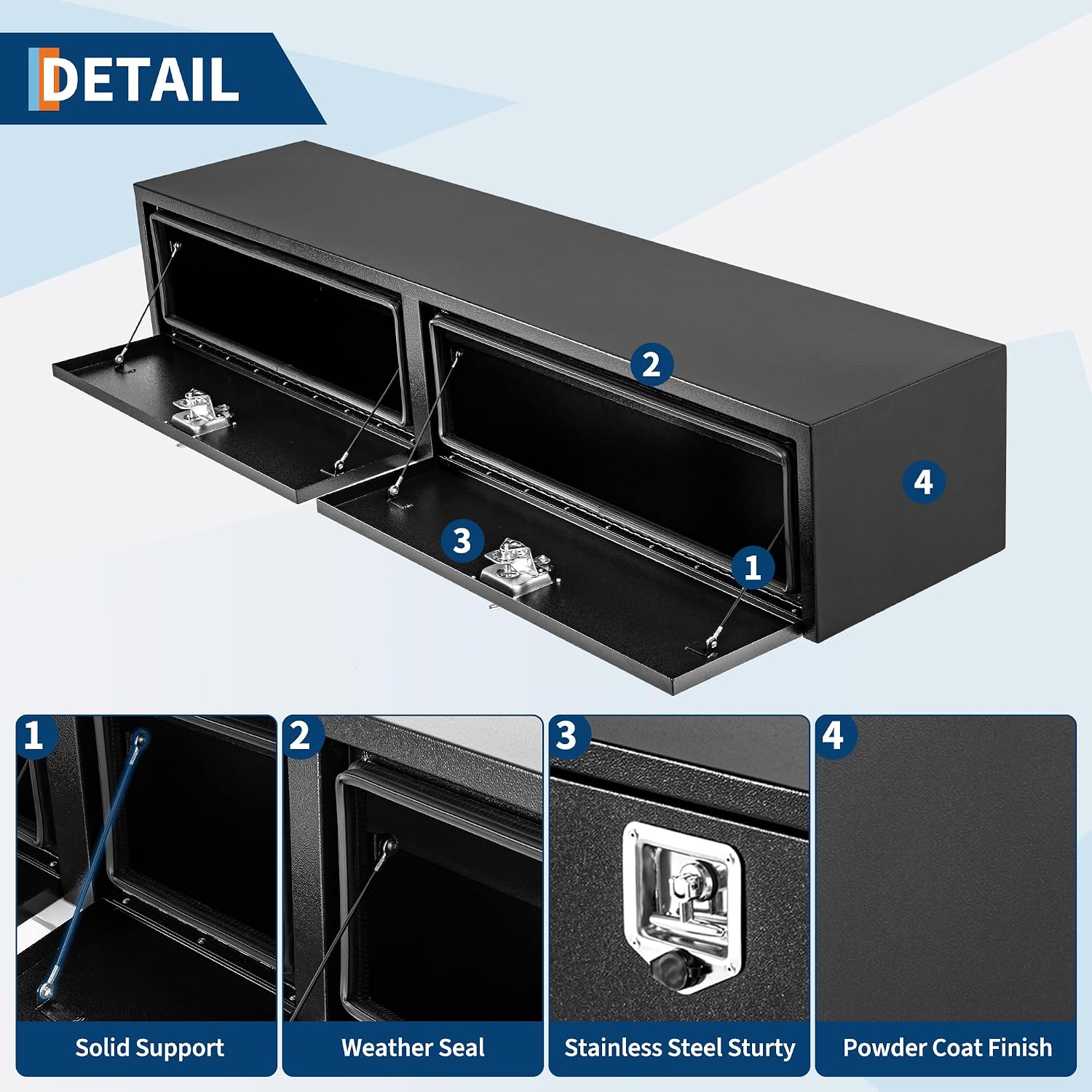 Garvee Black Steel Underbody Truck Tool Box, Truck Bed & Underbelly RV Storage Box, Locking t-Latch, Weather-Resistant, Heavy-Duty Job Box for Pickup Truck Bed, RV, Trailer, 48 in x 16 in x 13 in