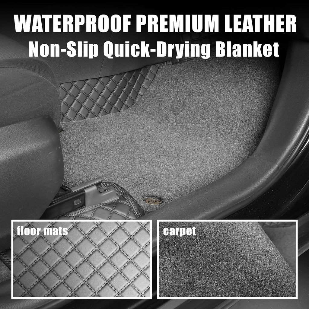 EKR Custom Floor Mats for Toyota RAV4 (Hybrid only) 2019-2025, Front & 2nd Row Luxury Double Layer Car Floor Mat Liner Fit RAV4 2019 2020 2021 2022 2023 2024 2025 - Leatherette Plus Carpet (Black)