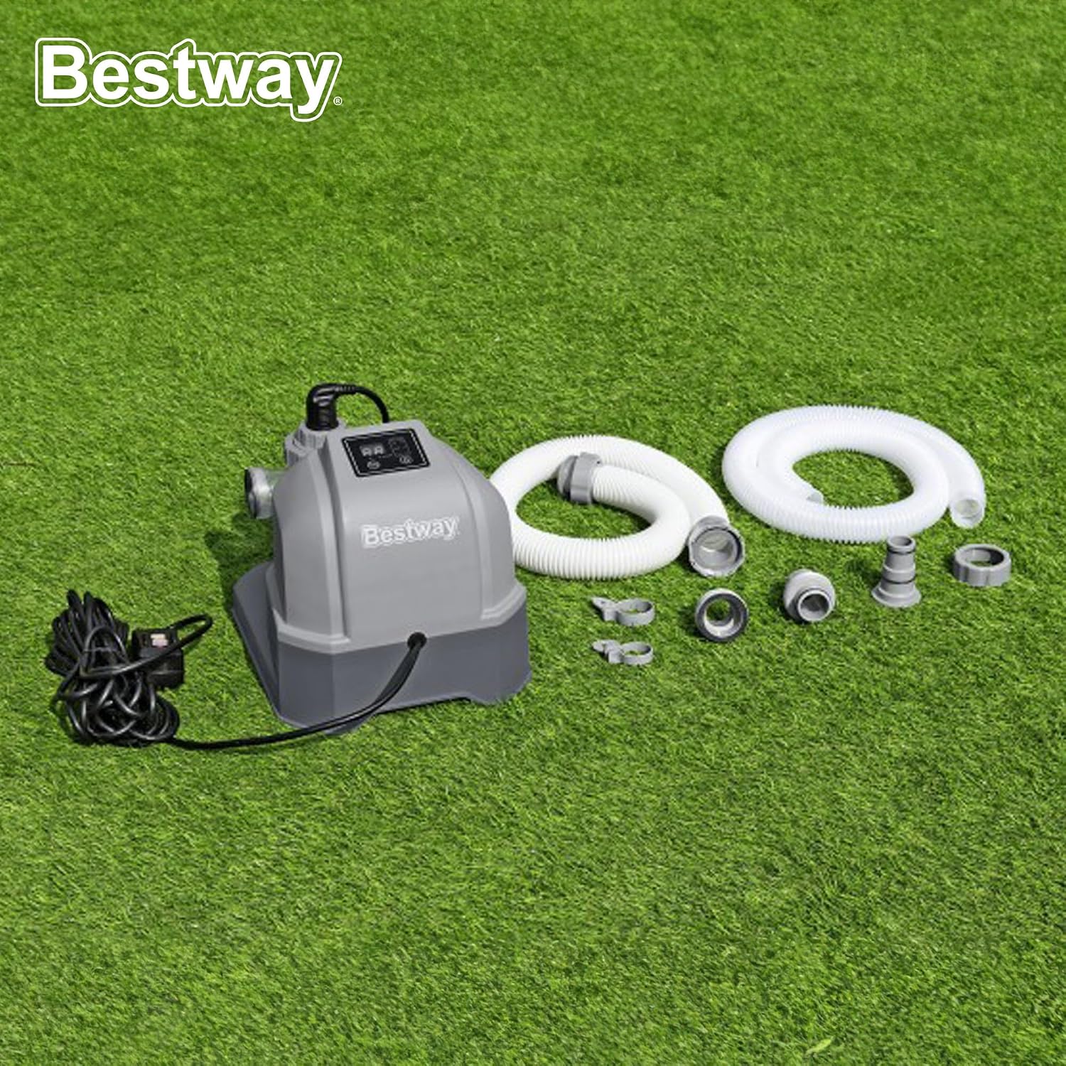 Bestway Hydrogenic 12 G/H Saltwater Chlorinator Automatic Self-Cleaning Mode for 15,000 Gallon Above Ground Swimming Pools with Test Strips