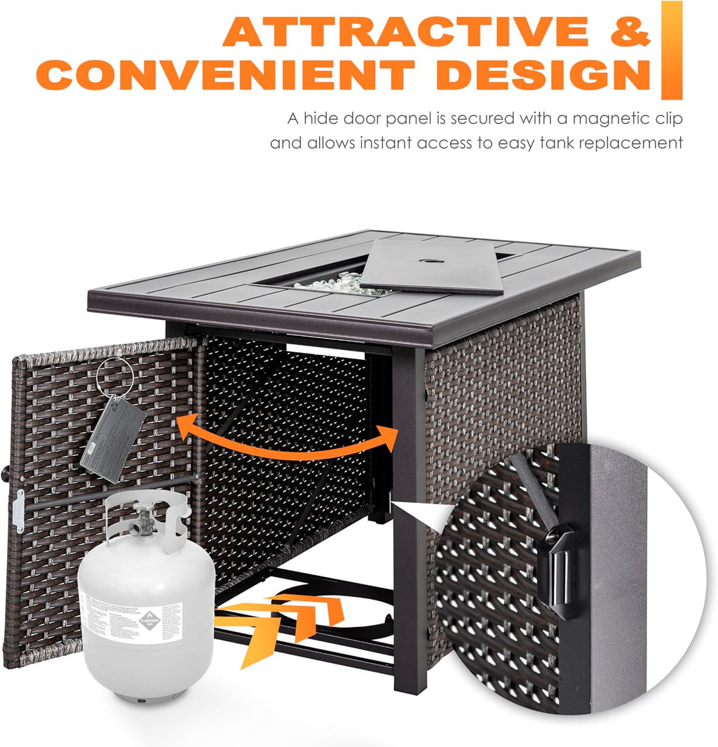 Nuu Garden 43 Inch Propane Fire Pit Table, CSA Certified 50,000 BTU Outdoor Patio Propane Fire Pit Table with 7 lbs Glass Stone & Removable Lid, Aluminum Tabletop, Water-Proof Oxford Cover, Brown