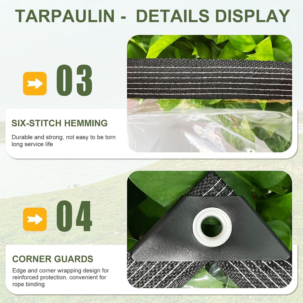 Clear Tarps Heavy Duty Waterproof 8x14ft Clear Tarp with Grommets 14 Mil Thickened PVC Tear-Resistant Reinforced Edges Clear Plastic Vinyl Tarp for Patio Chicken Coop Cover Greenhouse Plant Enclosure