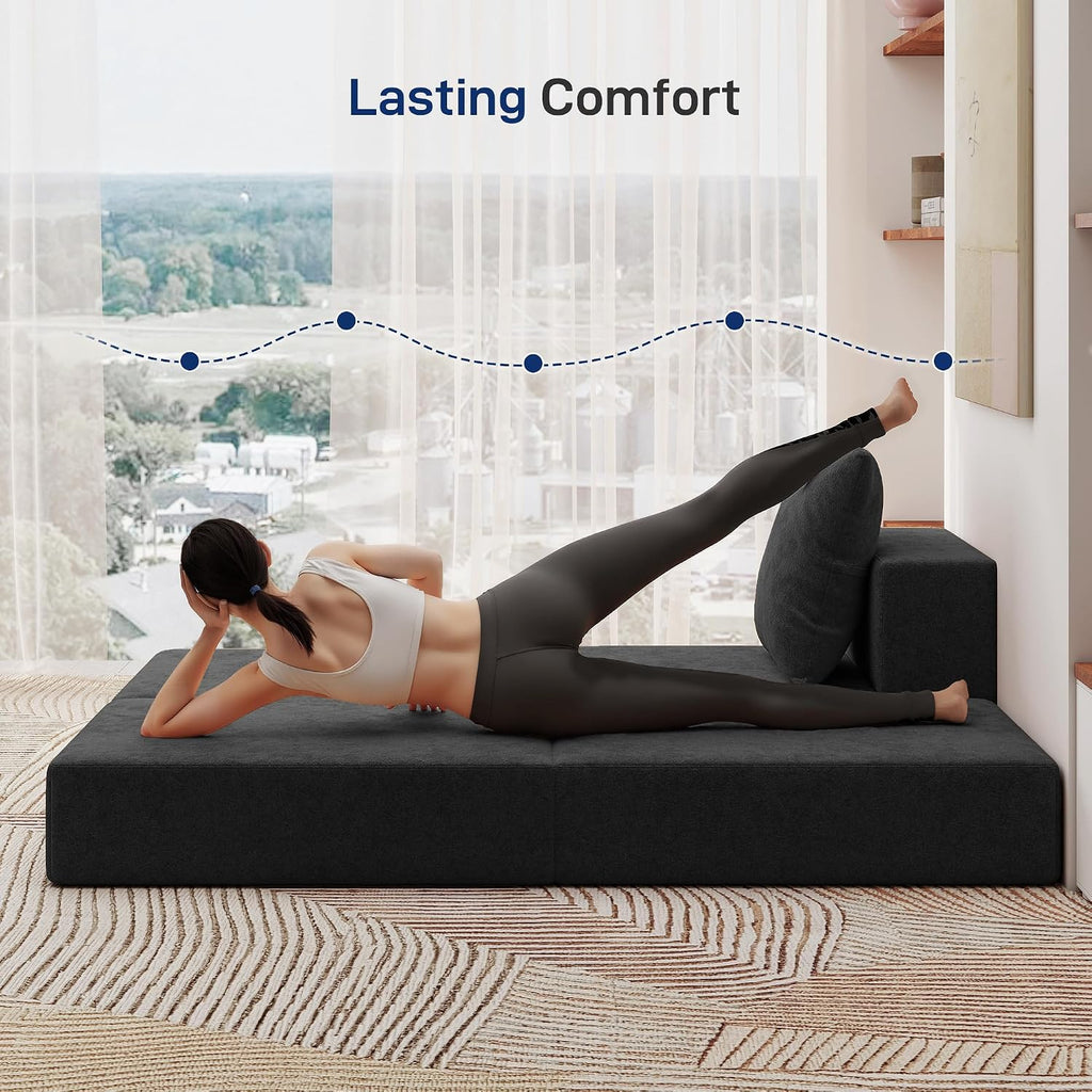 Living&Giving Cloud Sectional Couch for Living Room, Modular Boneless Couch with 1 Ottoman, Middle-seat Can Be Combined with Modular Sofa, Customizable Layout for Any Space, Black
