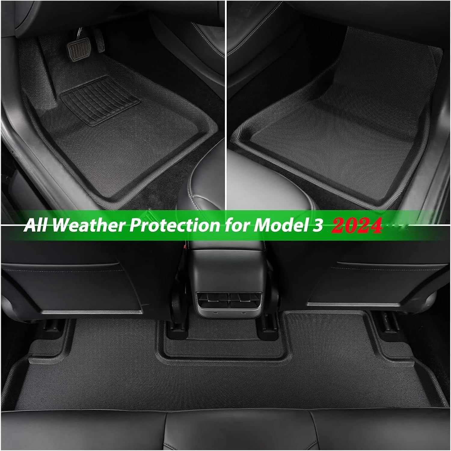 All Weather XPE Floor Mats Compatible with Tesla Model 3 Highland 2024, Waterproof Anti-Slip Front Rear Cargo Liner Trunk Mat(6PCS LHD Floor Mats)