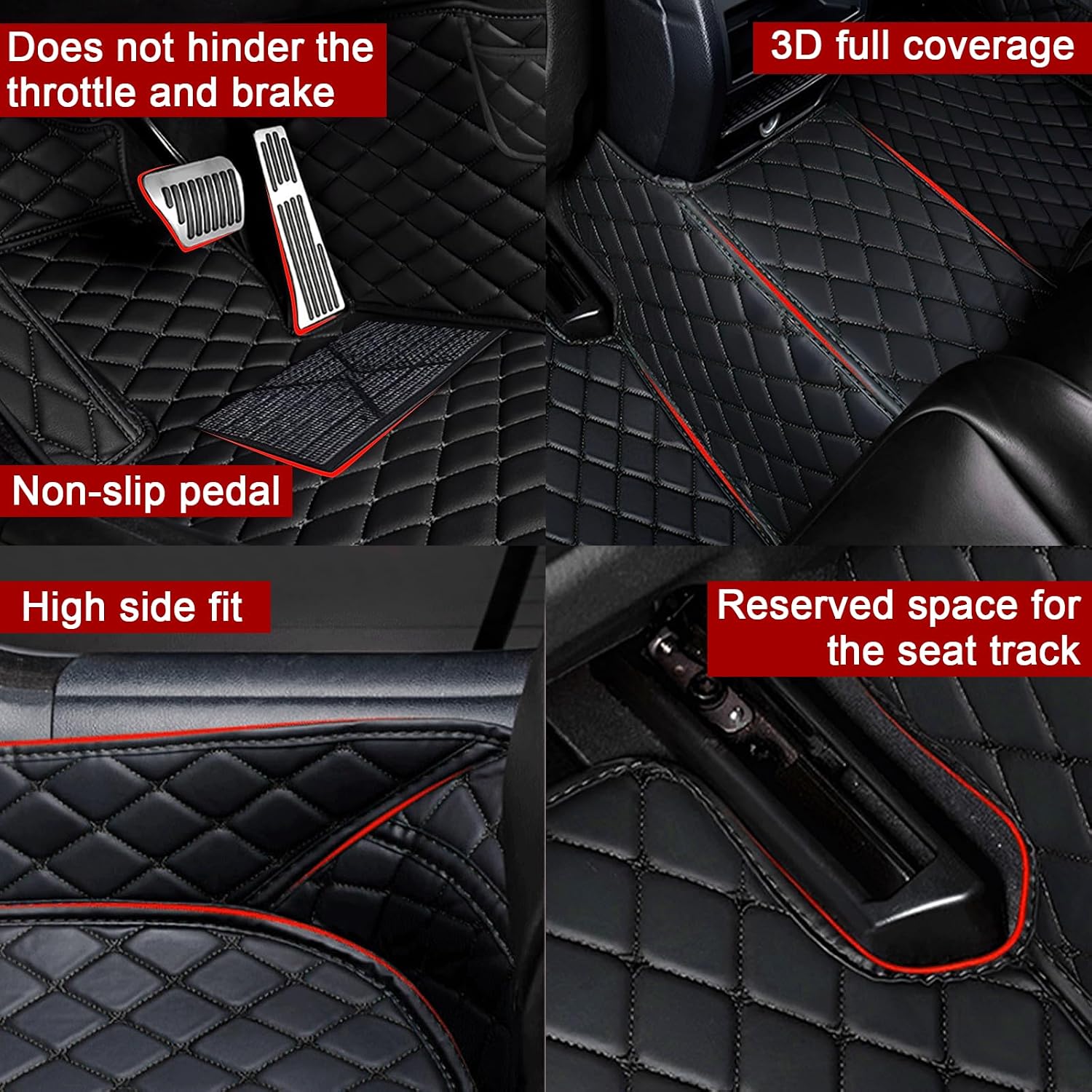 Custom Fit Leather Car Floor Mats for Ford Mustang 2024,Waterproof Anti-Slip Vehicle Floor Liners, Durable Easy Clean Interior Protection Mats(Full Set/Red Beige)