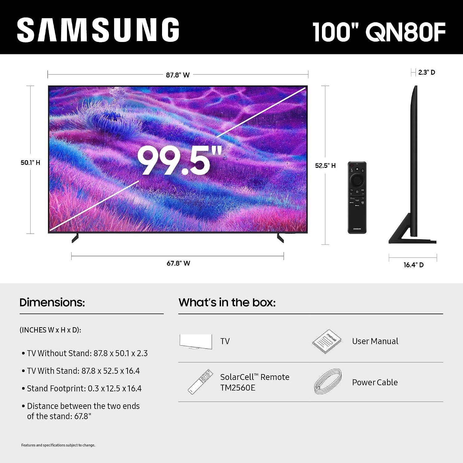 Samsung QN100QN80FFXZA 100 Inch Neo QLED QN80F Series Supreme UHD 4K TV with 5 Year Amber Protection Plan (2025)