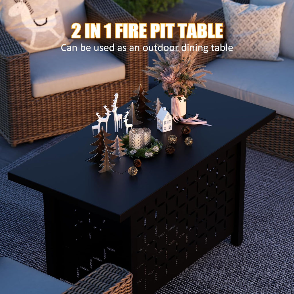 43in Propane Fire Pit Table, Outdoor Gas Fire Pit for Patio, 50,000 BTU with Lava Rocks, Waterproof Cover, and Lid, Perfect for Cozy Gatherings & Relaxing Outdoor Parties
