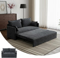 2 in 1 Queen Size Sofa Bed, 59.5' Convertible Sofa with USB/C-Type Ports, Corduroy Sleeper Sofa with Side Pockets, Loveseat Chaise for Small Spaces, Living Room & Bedroom (Grey)