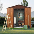 6 x 6 FT Outdoor Storage Shed with Floor Base and Window,Heavy Duty Metal Shed w/Sliding Doors & Padlock,Punched Vents,Large Waterproof Tool Sheds,Easy to Assemble,Coffee