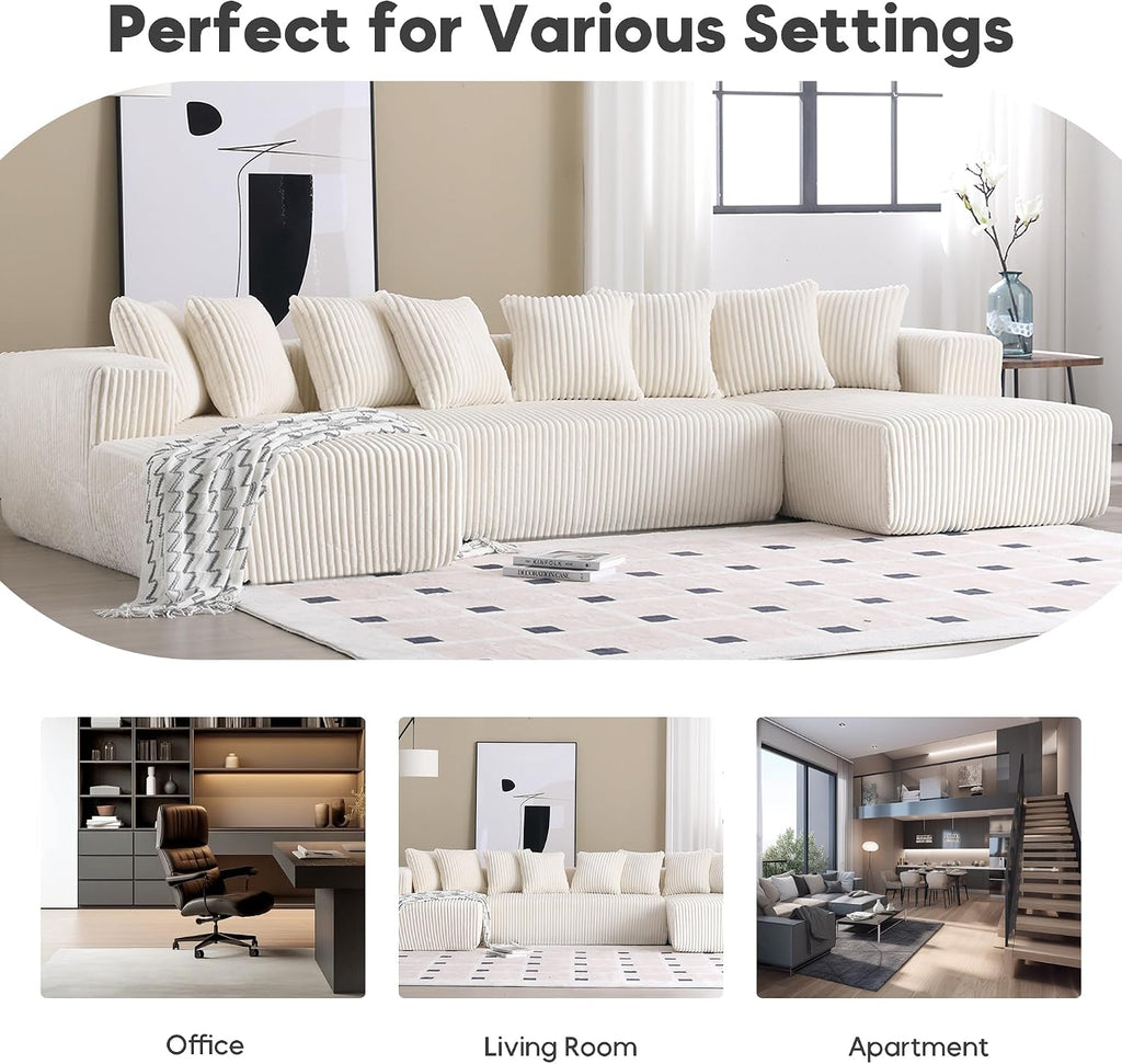 ZEIINPA Cloud Sectional Couch with Chaise, Modern Modular Sofa with Deep Seat, Upholstered Couches for Living Room Apartment,No Assembly Required - Beige
