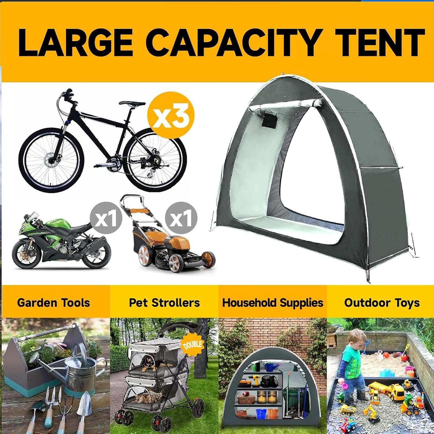 2 PCS Bike Tent Outdoor Storage Waterproof Can Be Spliced Bike Tent Outdoor Storage Waterproof for 2/3/4/5 Bikes Plastic Sheds,Yellow