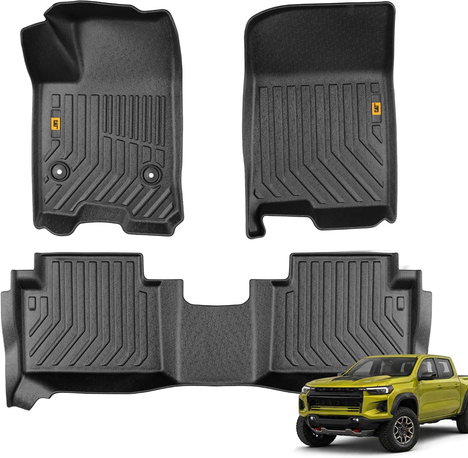 CAT® JustFit™ 3D Custom Fit Floor Mats for Chevy Colorado GMC Canyon 2023 2024 2025 2026 Crew Cab, Heavy Duty All Weather Floor Liners Laser Measured, Chevy Colorado Accessories GMC Canyon Accessories