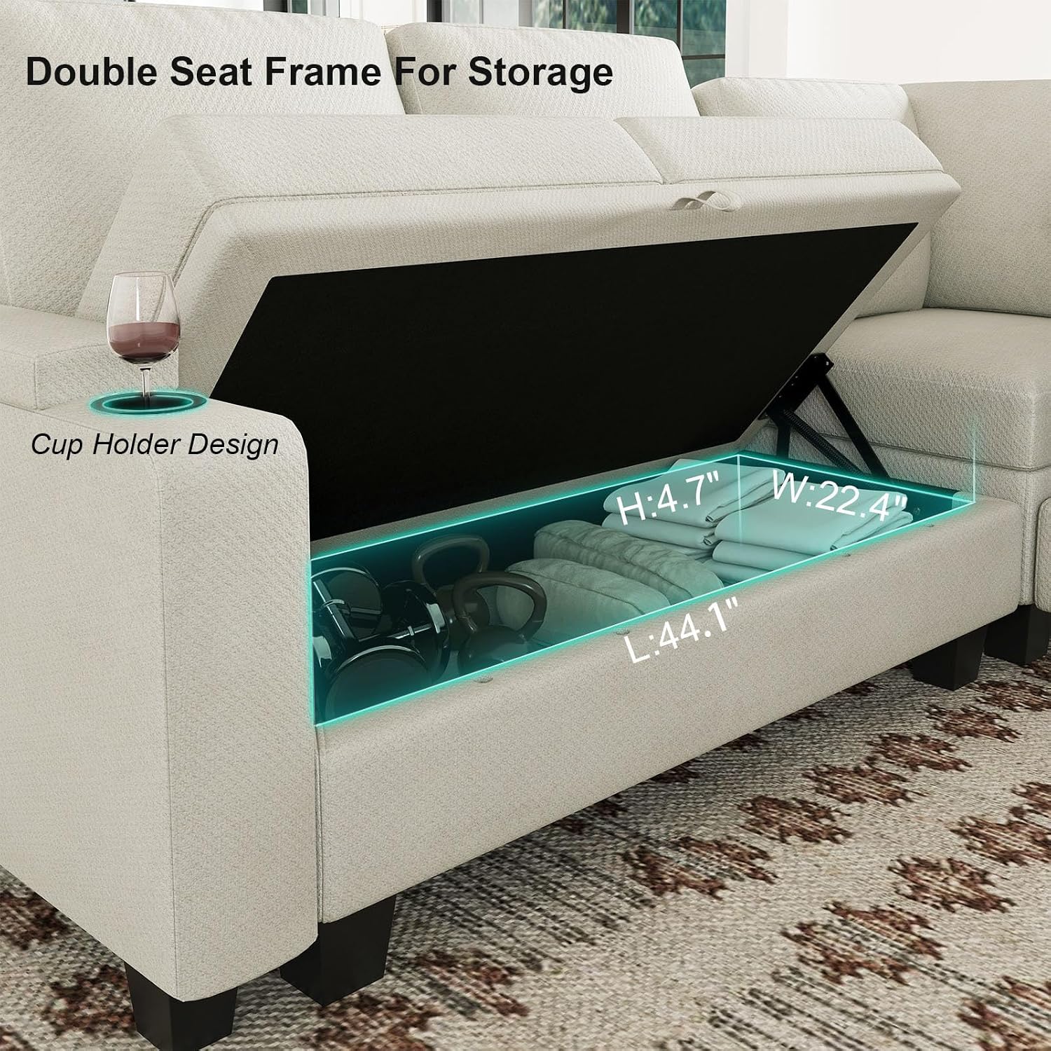 Belffin 45.6' Chenille Loveseat Module for Sectional Couch, 2-Seater Modular with Storage for Modular Sectional Sofa. Beige.