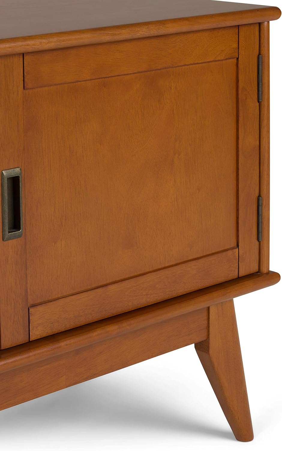 SIMPLIHOME Draper TV Stand - 60 inch Wide Solid Wood Low Media Console in Teak Brown, Mid Century Modern Entertainment Center for Living Room for TVs up to 65 Inches with Cabinets and Cable Management