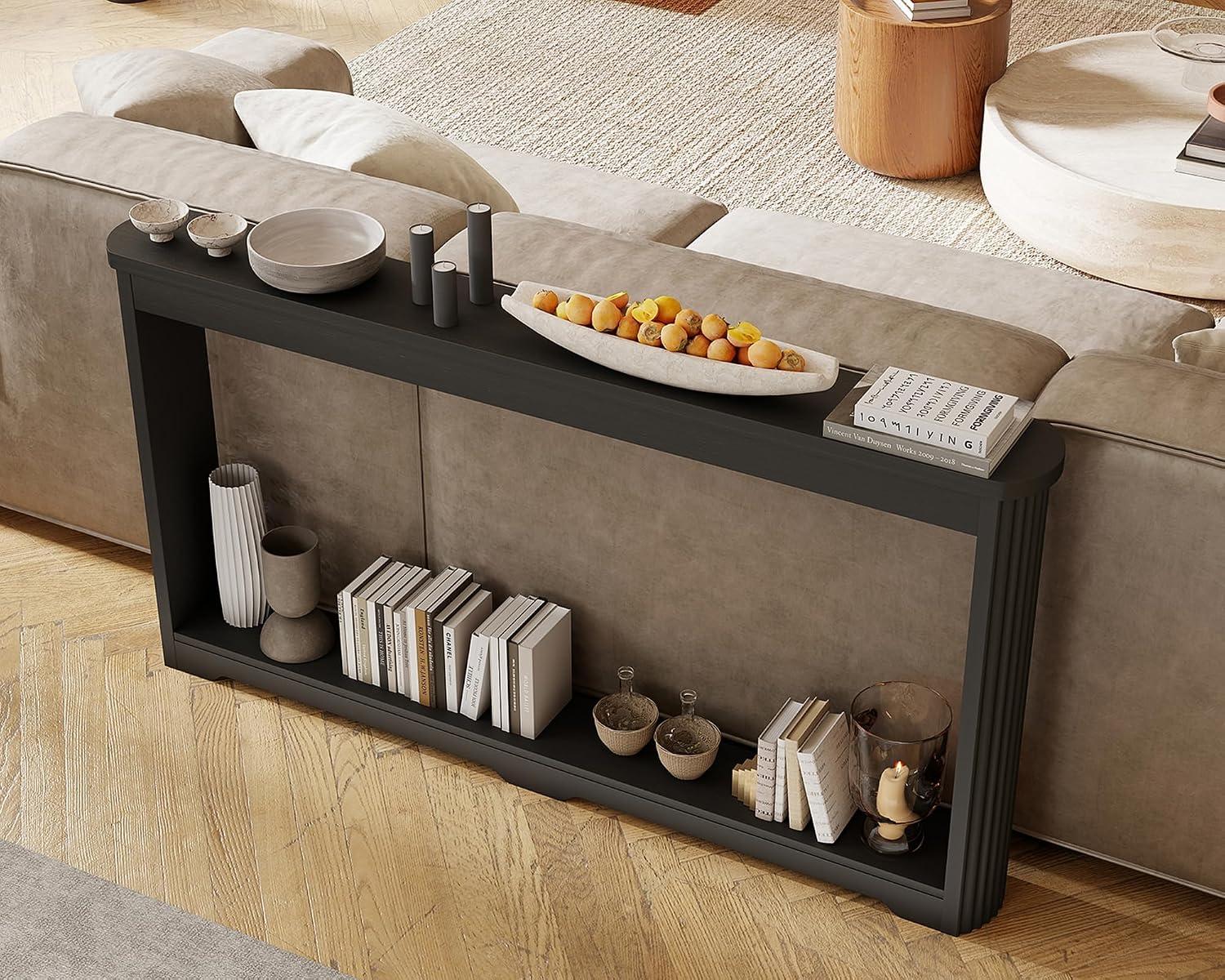 Rovibek Modern 70 Inch Entryway Table Narrow - Behind Sofa Table Narrow, 8 Inch Deep Console Table Behind Couch with Open Storage, Black Entryway Table for Hallway, Foyer, Living Room