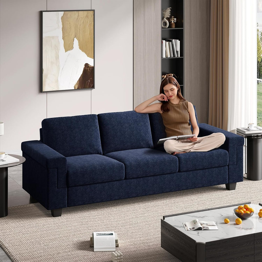 COPIAE 3 Seater Sofa Couch with Deep Seat, 90' Modern Upholstered Sofa with Armrests, Easy Installation, Comfy Couches for Living Room, Apartment, Blue