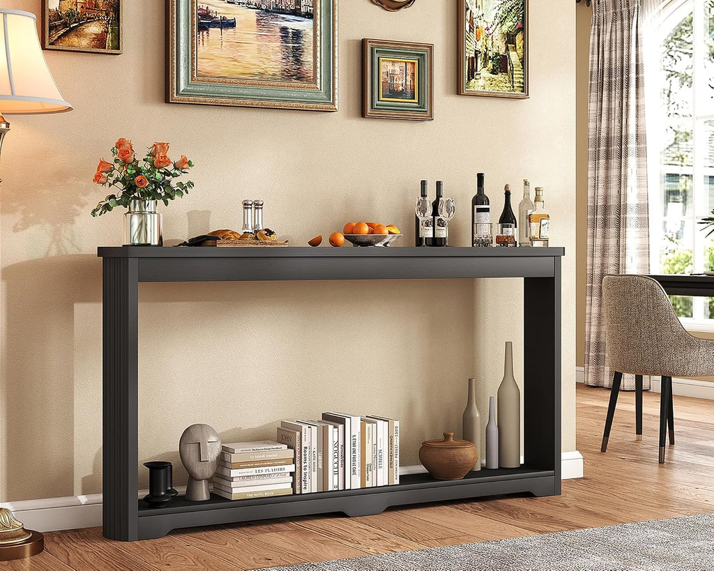 Rovibek Modern 70 Inch Entryway Table Narrow - Behind Sofa Table Narrow, 8 Inch Deep Console Table Behind Couch with Open Storage, Black Entryway Table for Hallway, Foyer, Living Room