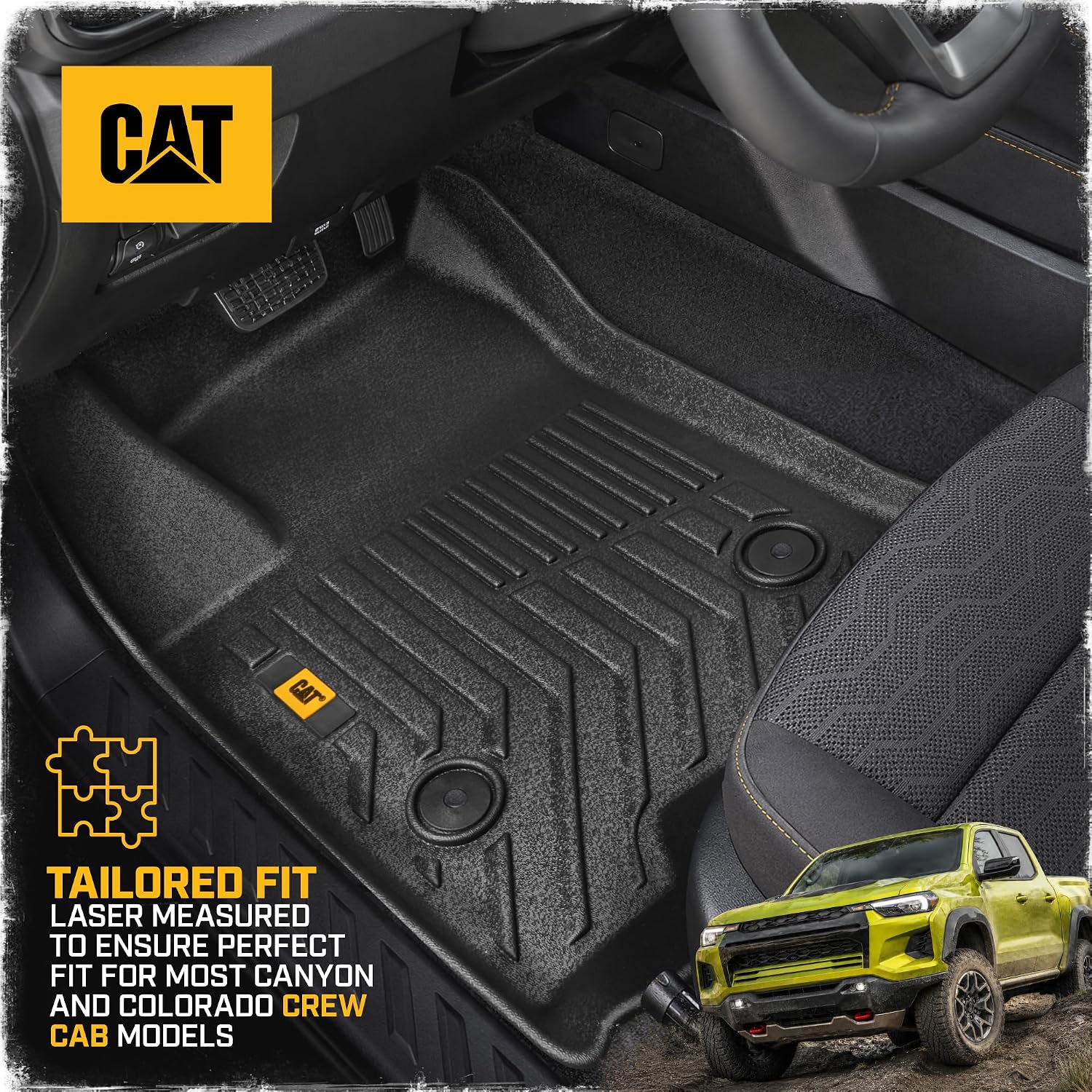 CAT® JustFit™ 3D Custom Fit Floor Mats for Chevy Colorado GMC Canyon 2023 2024 2025 2026 Crew Cab, Heavy Duty All Weather Floor Liners Laser Measured, Chevy Colorado Accessories GMC Canyon Accessories