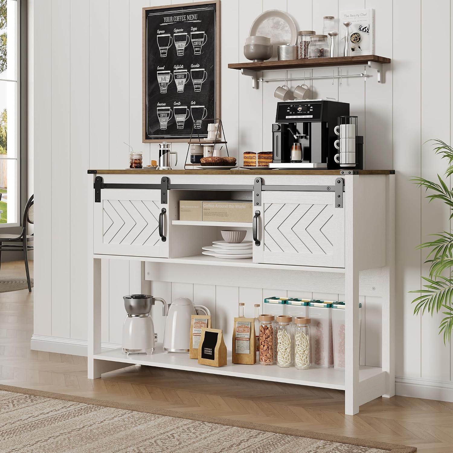 RoyalCraft Console Table with Storage Shelf & Sliding Barn Door, Farmhouse Entryway Table with Storage, 46' Narrow Long Sofa Table, Behind Couch Table, Console Tables for Living Room, Entryway, Foyer