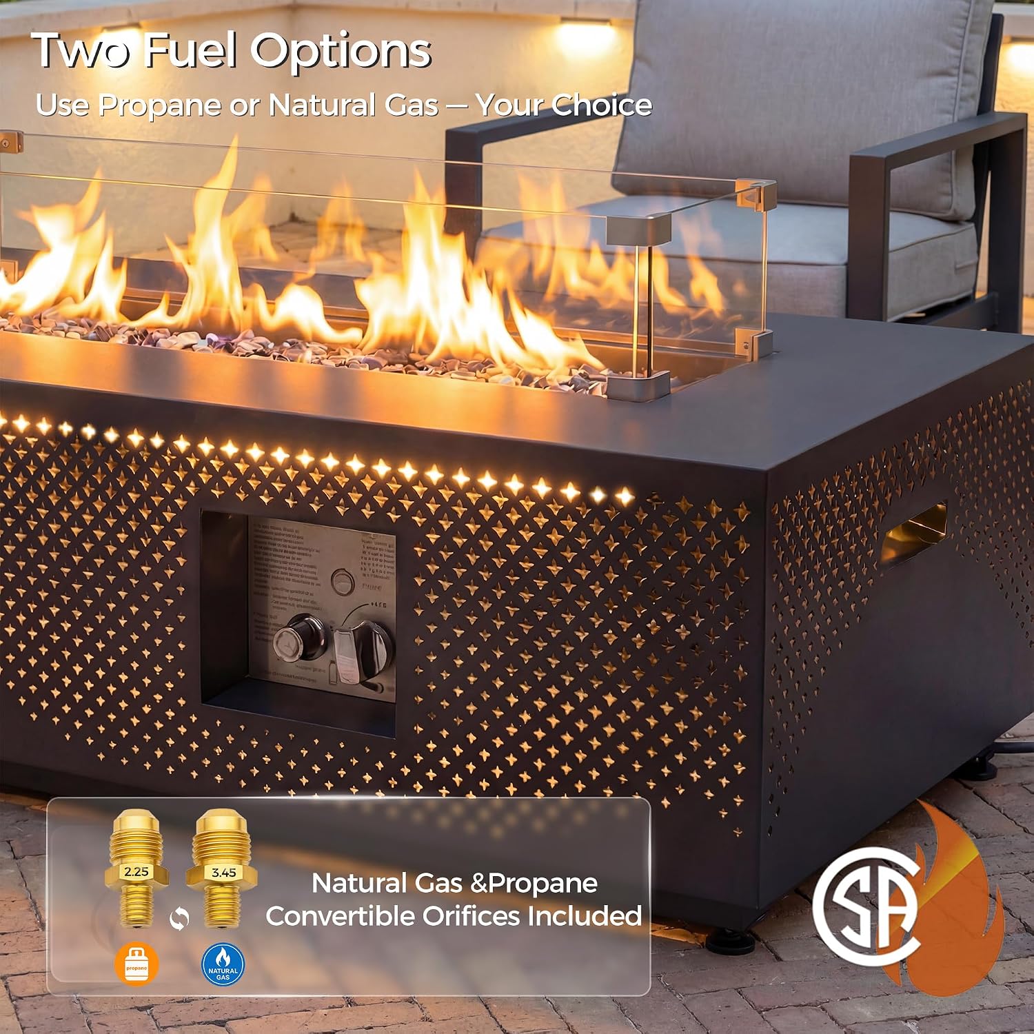 RADIATA 42' Rectangle Propane/Natural Gas Firepit for Patio, 50000BTU Outdoor Lowprofile Fireplace with Tank Table & LED Lights, Rain Cover, CSA Certified, Backyard Fire Pit for Porch Deck, Dark Gray