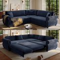 88.2' Sectional Sleeper Sofa with Pull Out Bed - Oversize L-Shaped Convertible Sleeper Couch Bed, Button Tufted Chesterfield Sofa, Chenille Vintage Couches for Living Room/Apartment(4-Seater, Blue)