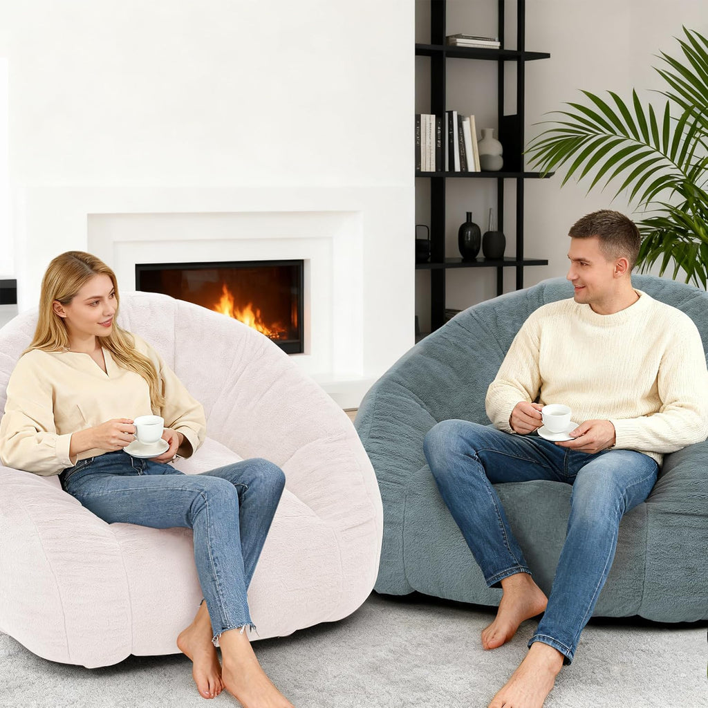 Bean Bag Chair for Adults, Soft Faux Fur Giant Beanbag Chairs, Oversized Cozy Bean Bag Couch Large Reading Chair, Comfy Bean Bag Sofa for Living Room, Bedroom & Dorm, Light Pink