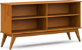 SIMPLIHOME Draper Bookcase - 30 inch Tall Solid Wood Low Bookshelf in Teak Brown, Mid-Century Modern Storage for Living Room, Study Room or Office with Tapered Legs and Wide Open Shelves