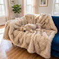 IHAPPYDOG Waterproof Faux Fur Dog Blanket – Pet Throw & Couch Protector for Sofa, Bed, Furniture – Plush Pup Cover for Small Medium Large Dogs – Machine Washable – White w/Brown Tips – 80' x 60'