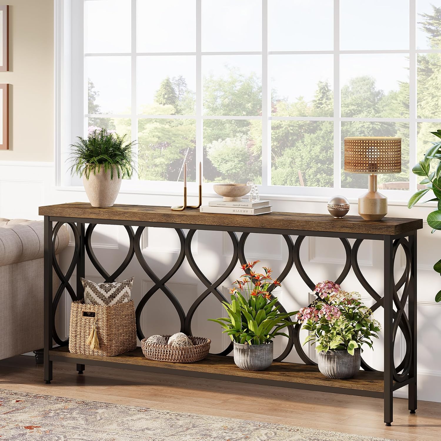 Tribesigns 70.9' Long Console Table, 2-Tier Industrial Sofa Table Behind Couch, Narrow Entryway Accent Tables for Hallway, Foyer