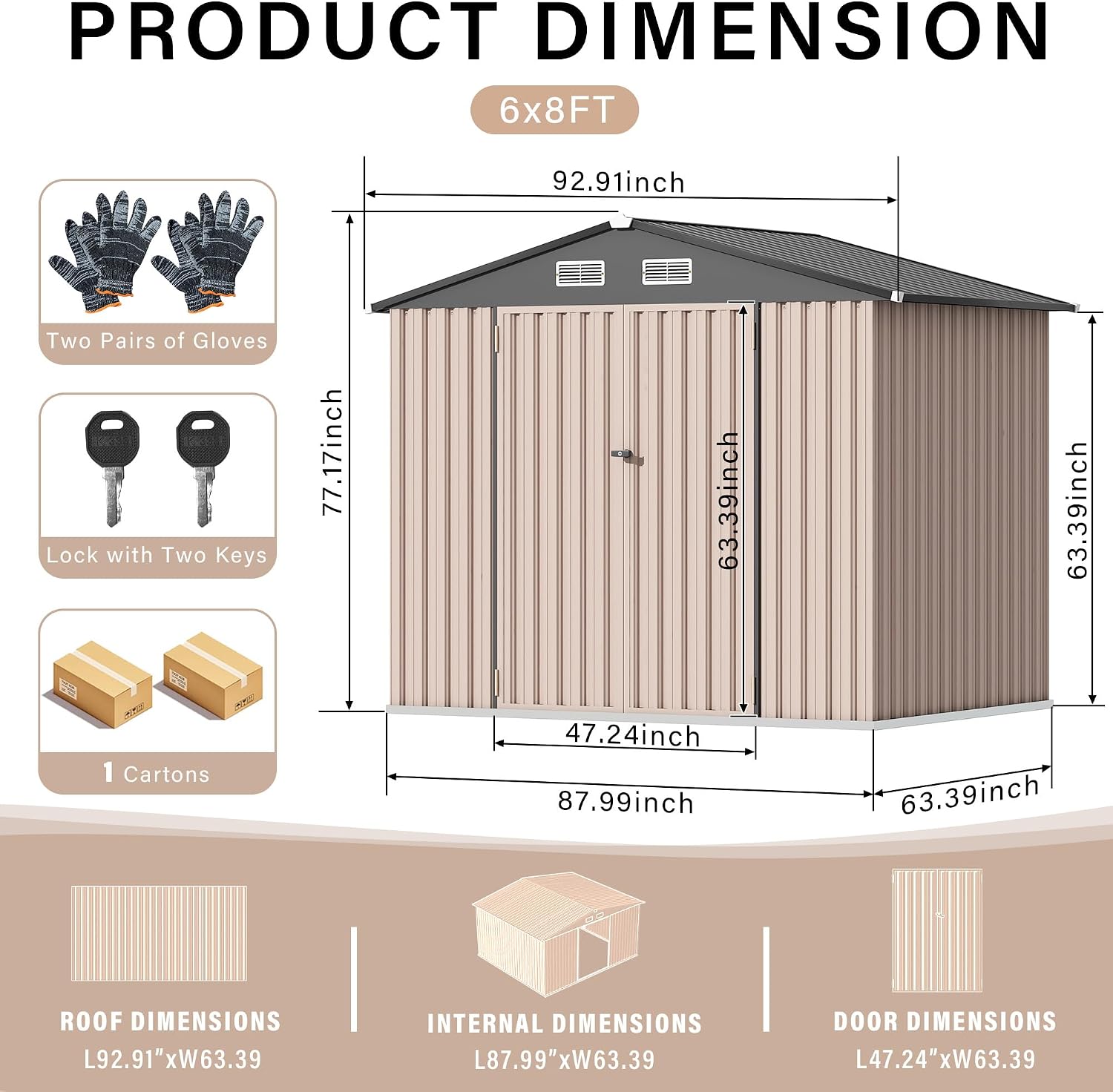 6x8 FT Metal Storage Sheds Outdoor, Metal Tool Shed with Lockable Door, Metal Yard Sheds Metal Garden Shed Kit, Metal Utility Sheds Buildings with Air Vent for Backyard Garden Patio Lawn