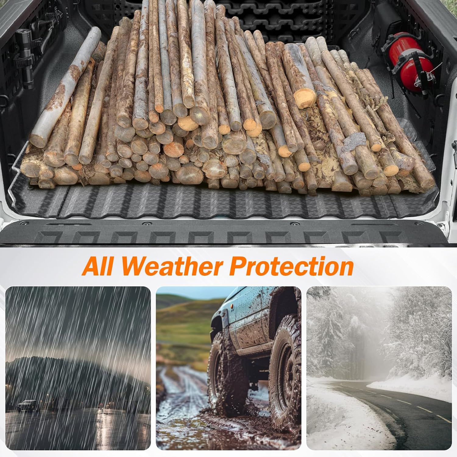 KUST Floor Mats Truck Bed Liner for 2022-2025 2026 Ford Maverick Accessories (Gas Only), 4.5FT Bed Mat & All Weather Floor Liners & Tailgate Mat, Full Set Truck Mats TPE Rubber, Raised Edge