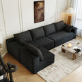 139.4' Modular Sectional Sofa, L-Shaped Minimalist Couches with Middle Seat Chaise, Modern Deep Seat Convertible Sleeper Sofa,Cloud Plush Corduroy Fabric, No Assembly Required, 5 Seater, Black