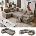 VANOMi 119 Inch Sectional Sleeper Sofa with Storage, 7 Seats Sofas & Couches with Pull Out Bed Chenille Modular Sectional Sofa for Living Room, Apartment, Camel | with Storage, with Pull Out Bed, with Chaise