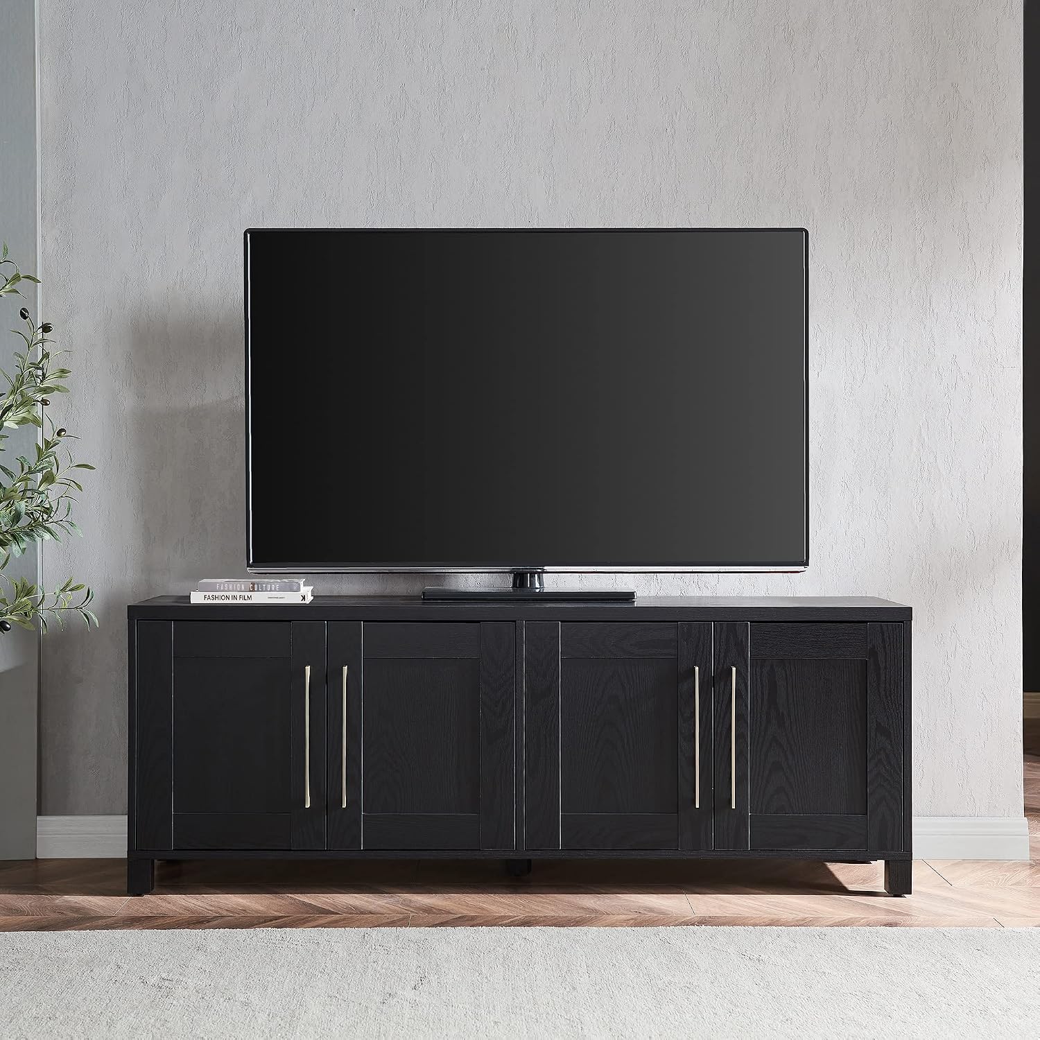Henn&Hart Rectangular TV Stand for TV's up to 80' in Black Grain, TV Stands for the Living Room