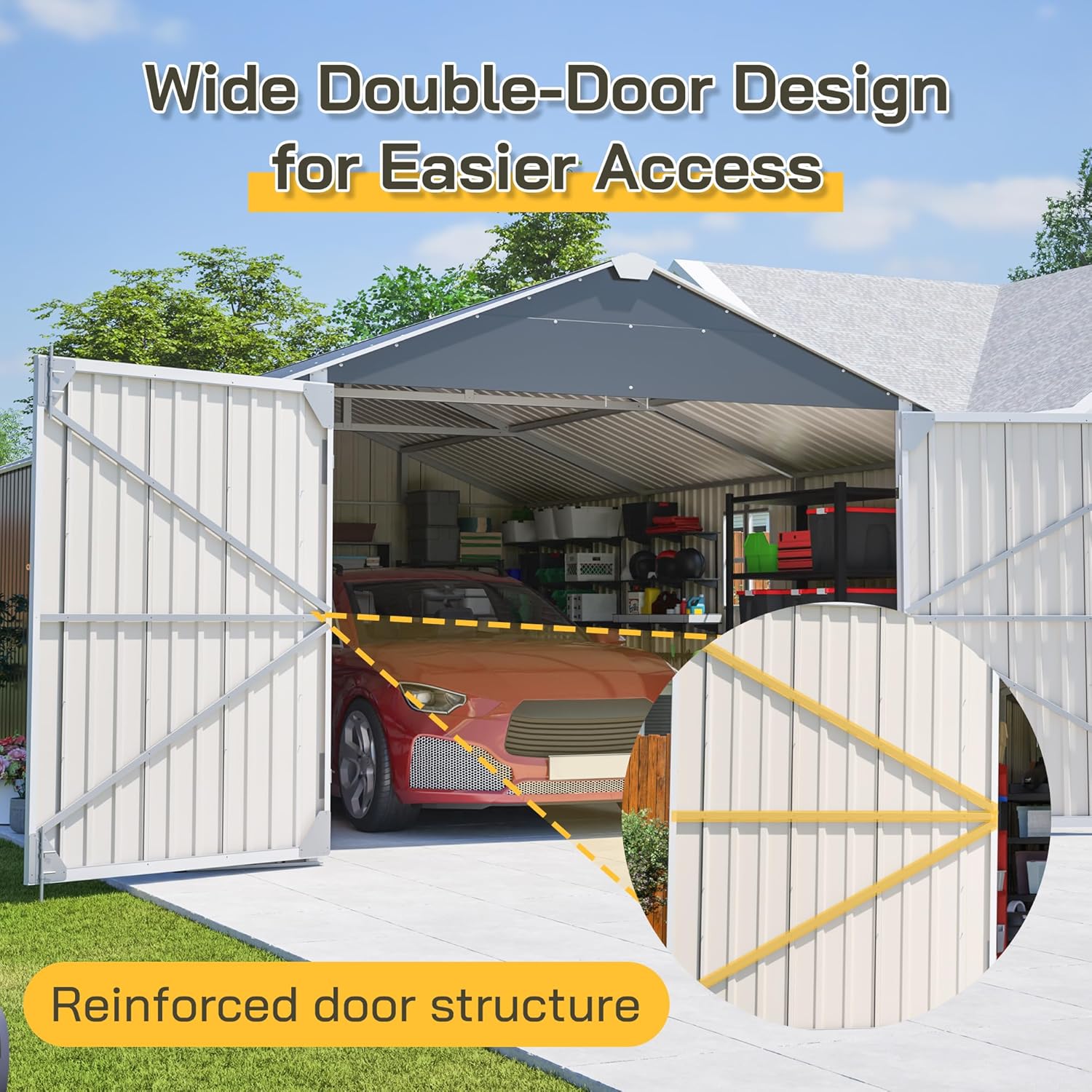 YOPTO 12x20 FT Outdoor Storage Shed,Metal Shed W/ 2 Windows & Lockable Reversible Door,Garden Tool House W/Updated Frame Structure & Sloped Roof,All Weather Waterproof for Backyard,Patio,Lawn,Grey