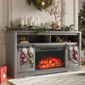 YESHOMY Fireplace TV Stand for Television up to 65+ Inch with Storage and Farmhouse Sliding Barn Doors, Entertainment Center with Cabinet and Shelves, Media Console for Living Room, Gray