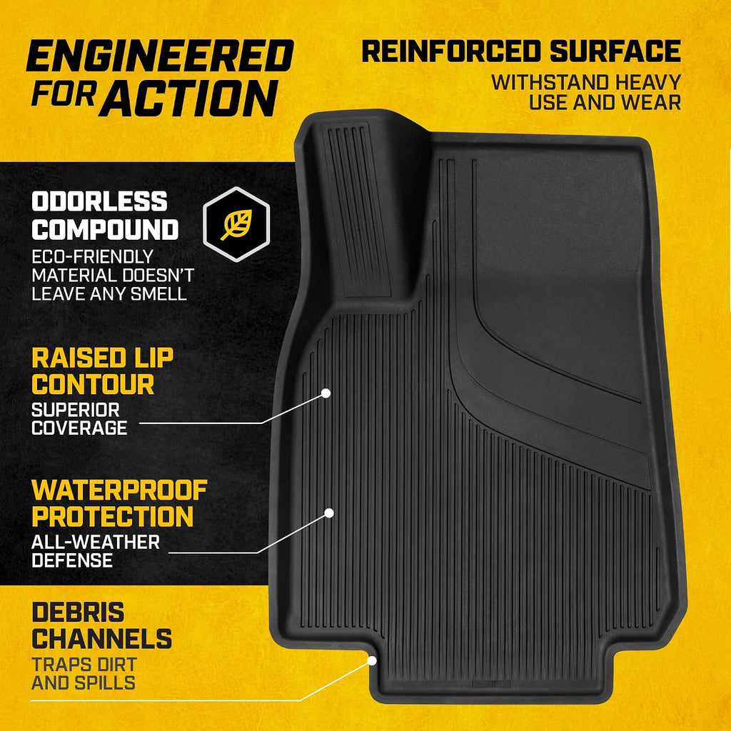 Cat® JustFit™ 3D Floor Mats for Tesla Model Y 2020–2024 Custom Fit All Weather Floor Liners, Heavy Duty Rubber Mats for Tesla Model Y – Premium Tesla Accessories for Full Interior Protection