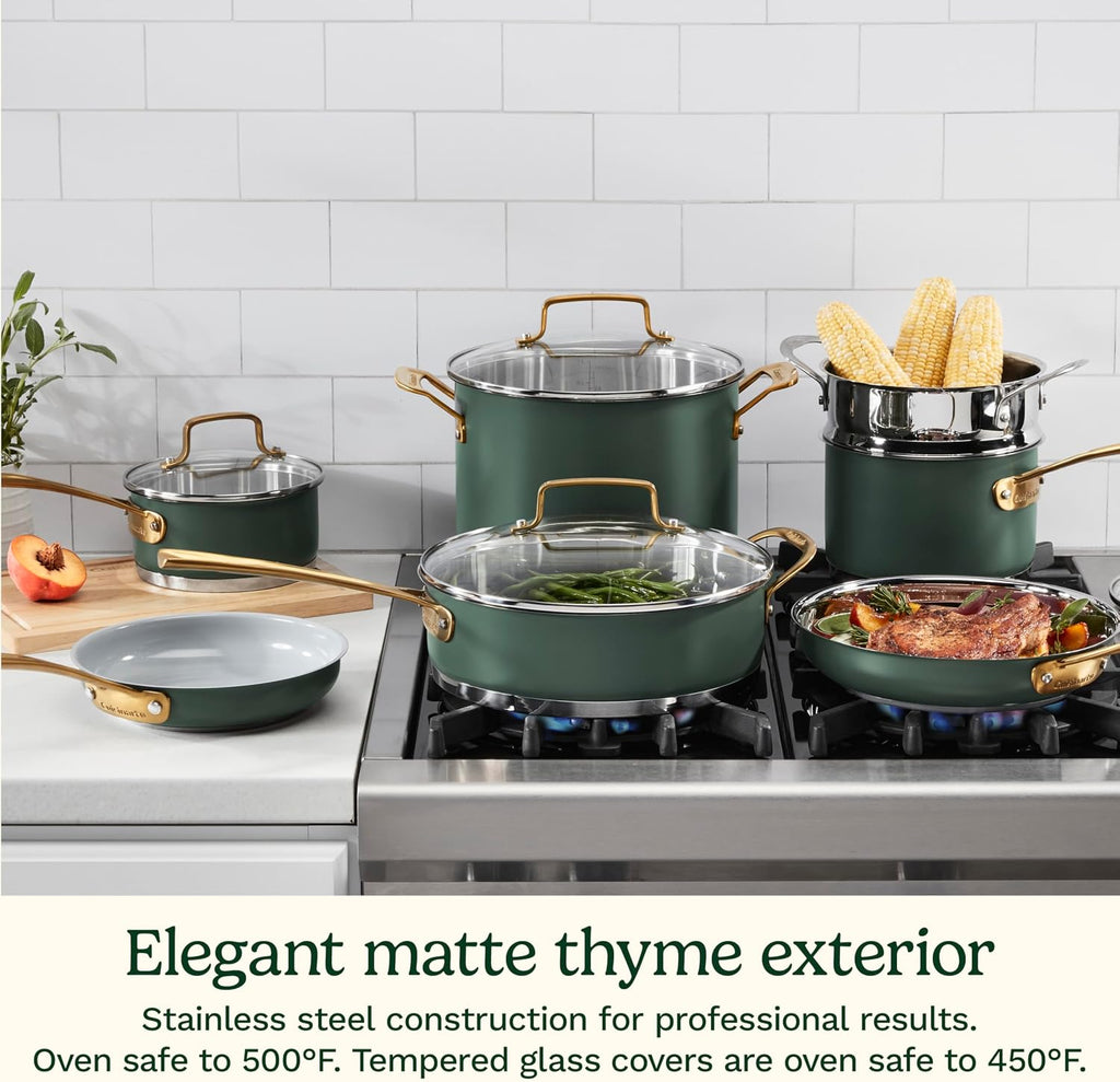 Cuisinart Cookware Set, 11 Piece Stainless Steel Cookware Pots and Pans, Home and Kitchen Durable Stainless Steel for Everyday Cooking, Matte Thyme, MT89G-11