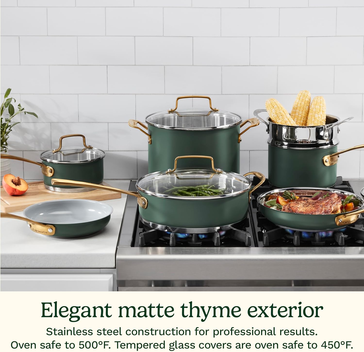 Cuisinart Cookware Set, 11 Piece Stainless Steel Cookware Pots and Pans, Home and Kitchen Durable Stainless Steel for Everyday Cooking, Matte Thyme, MT89G-11